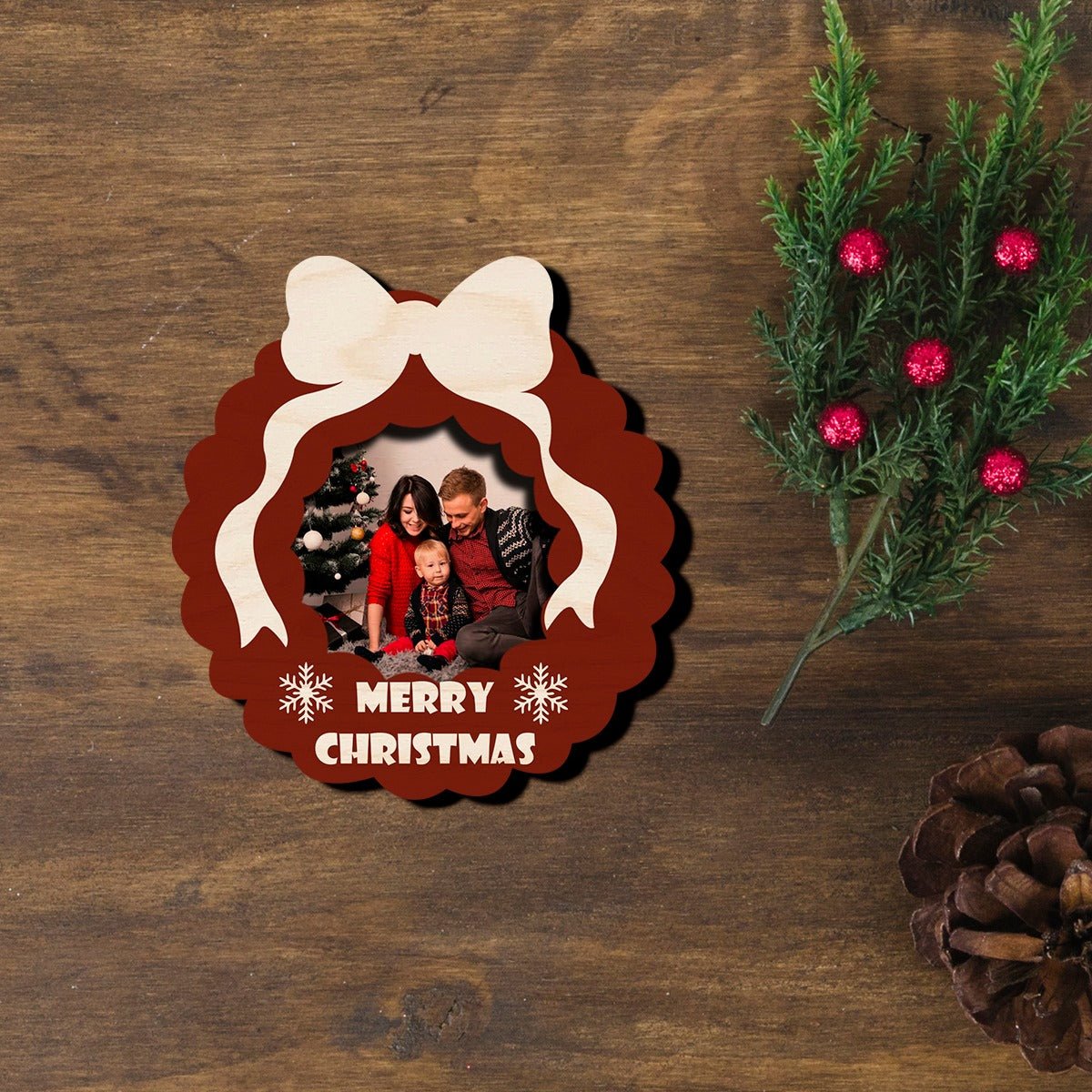 House Shape Christmas Magnet – Family Photo Wood Design - Sblossom