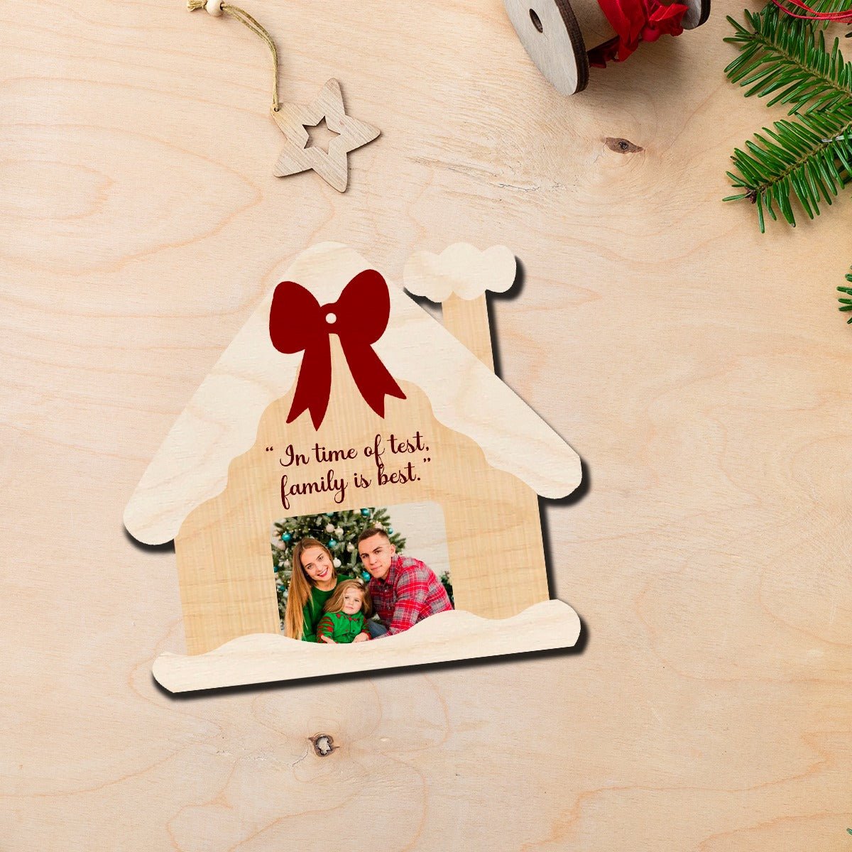 House Shape Christmas Magnet – Family Photo Wood Design - Sblossom