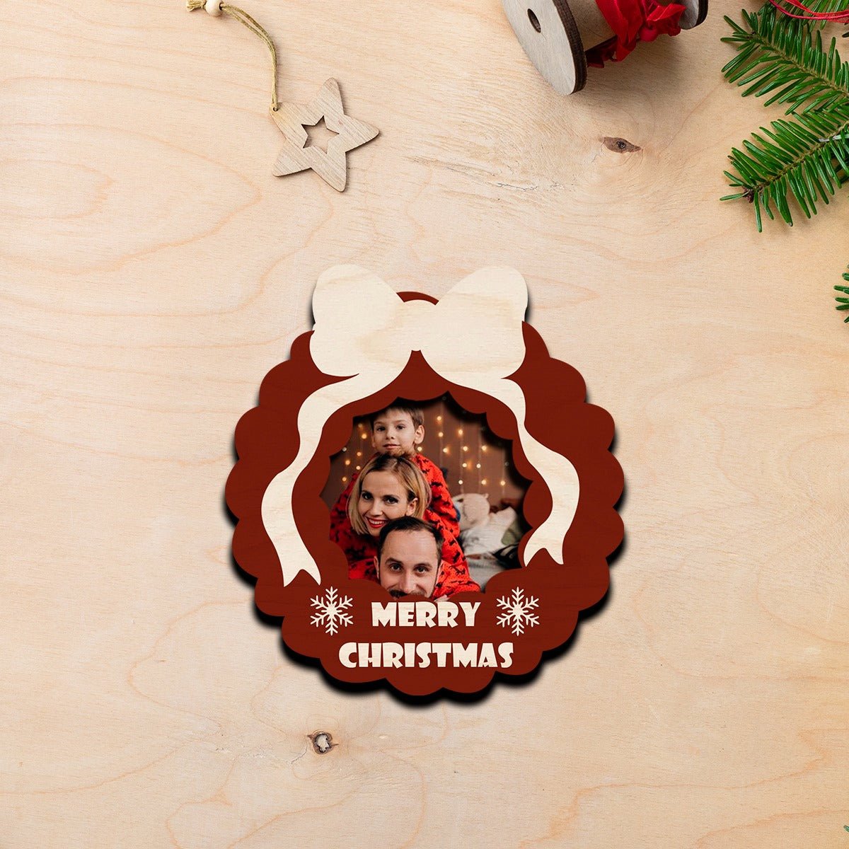 House Shape Christmas Magnet – Family Photo Wood Design - Sblossom