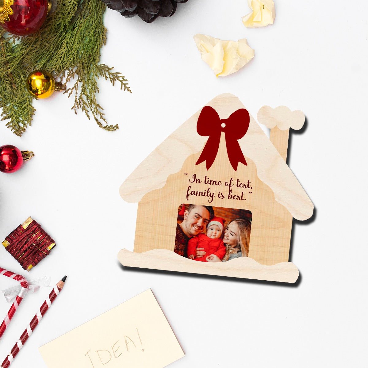 House Shape Christmas Magnet – Family Photo Wood Design - Sblossom