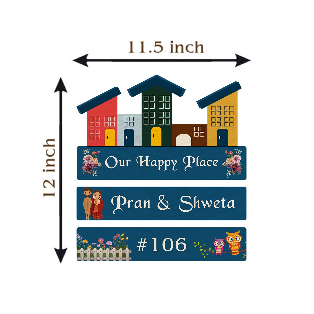 House Shape Couple Name Plate – Hanging Houses Panel - Sblossom