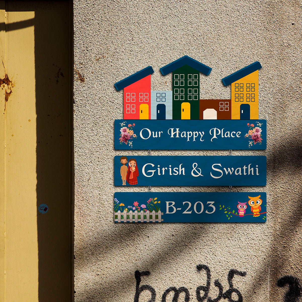 House Shape Couple Name Plate – Hanging Houses Panel - Sblossom