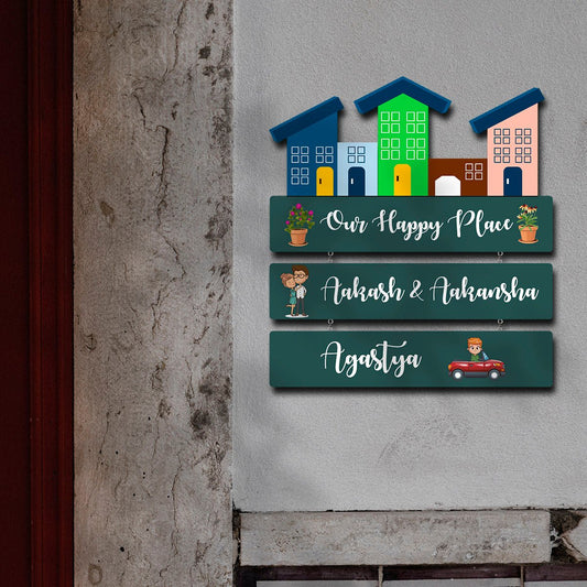 House-Theme Multi-Plank Family Name Plate for Home Entrance - Sblossom