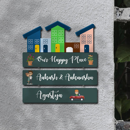 House-Theme Multi-Plank Family Name Plate for Home Entrance - Sblossom