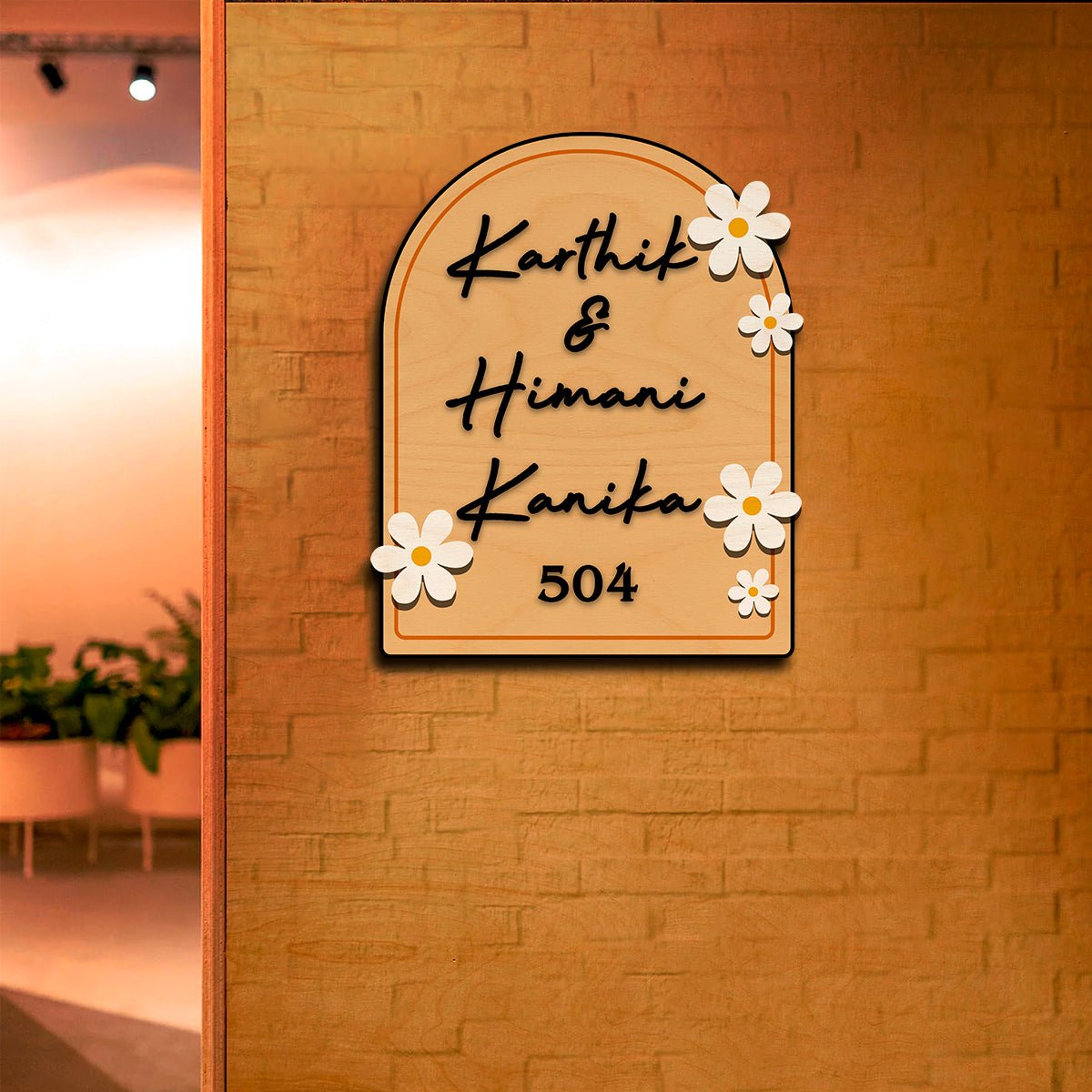 House Wooden Name Plate Design – Daisy & House Icon 3D - Sblossom