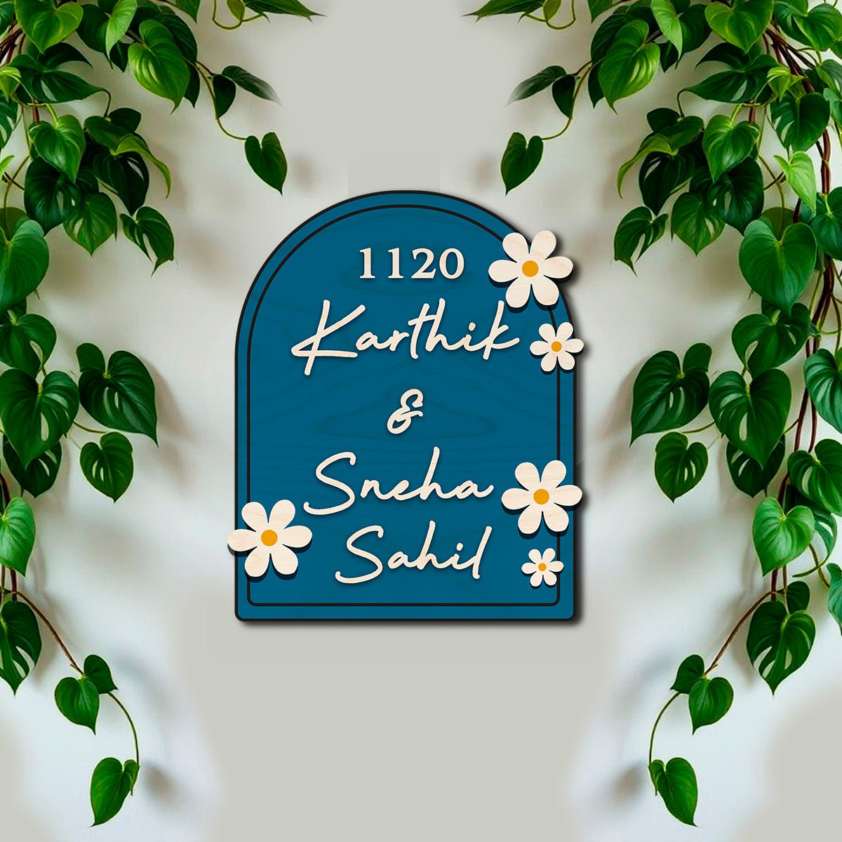 House Wooden Name Plate Design – Daisy & House Icon 3D - Sblossom