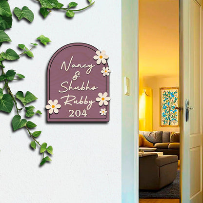 House Wooden Name Plate Design – Daisy & House Icon 3D - Sblossom