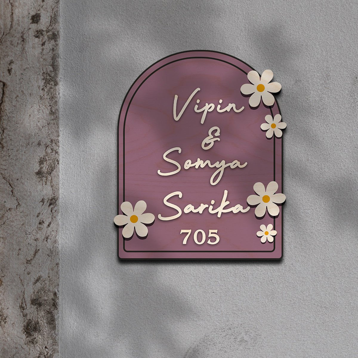 House Wooden Name Plate Design – Daisy & House Icon 3D - Sblossom