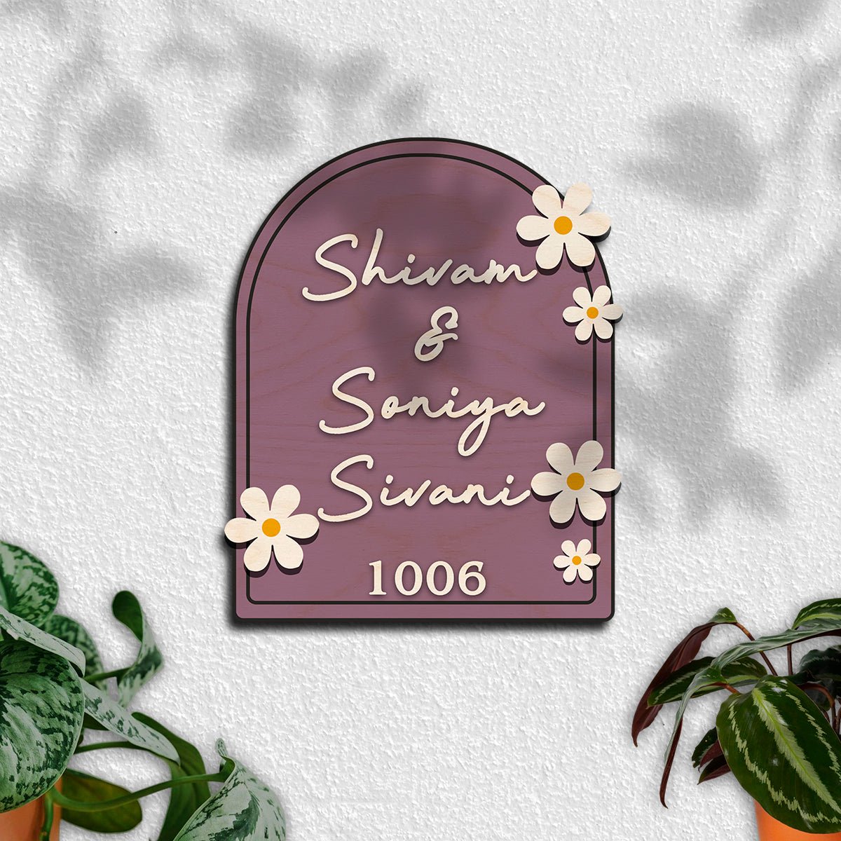 House Wooden Name Plate Design – Daisy & House Icon 3D - Sblossom
