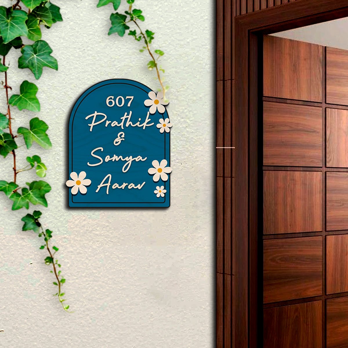 House Wooden Name Plate Design – Daisy & House Icon 3D - Sblossom