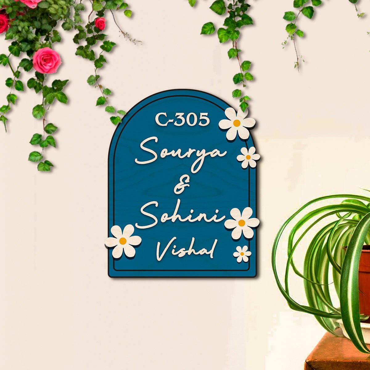 House Wooden Name Plate Design – Daisy & House Icon 3D - Sblossom