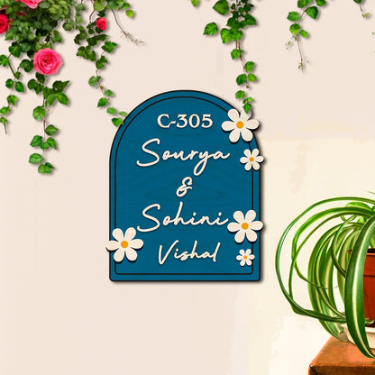 House Wooden Name Plate Design – Daisy & House Icon 3D - Sblossom