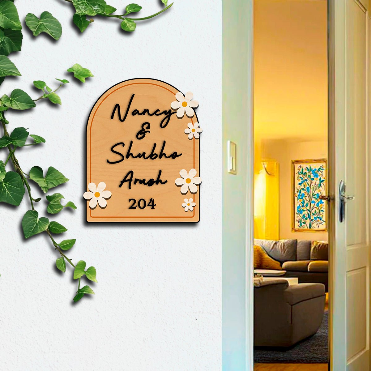 House Wooden Name Plate Design – Daisy & House Icon 3D - Sblossom