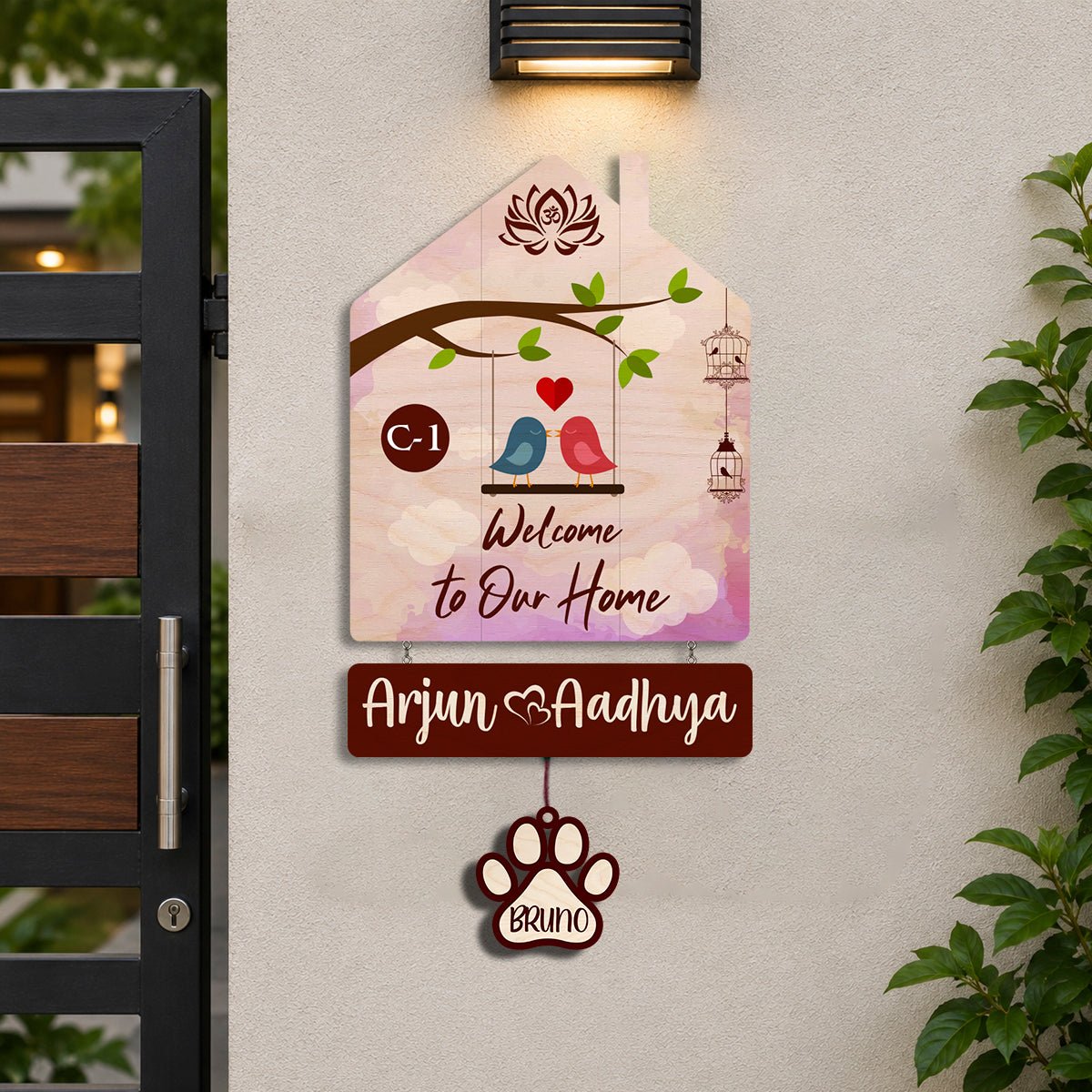Hut-Love Birds Couple Name Plate for Entrance - Sblossom