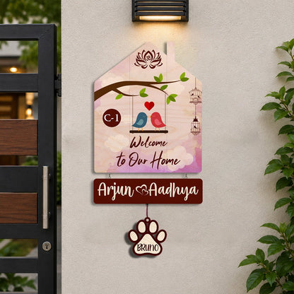 Hut-Love Birds Couple Name Plate for Entrance - Sblossom