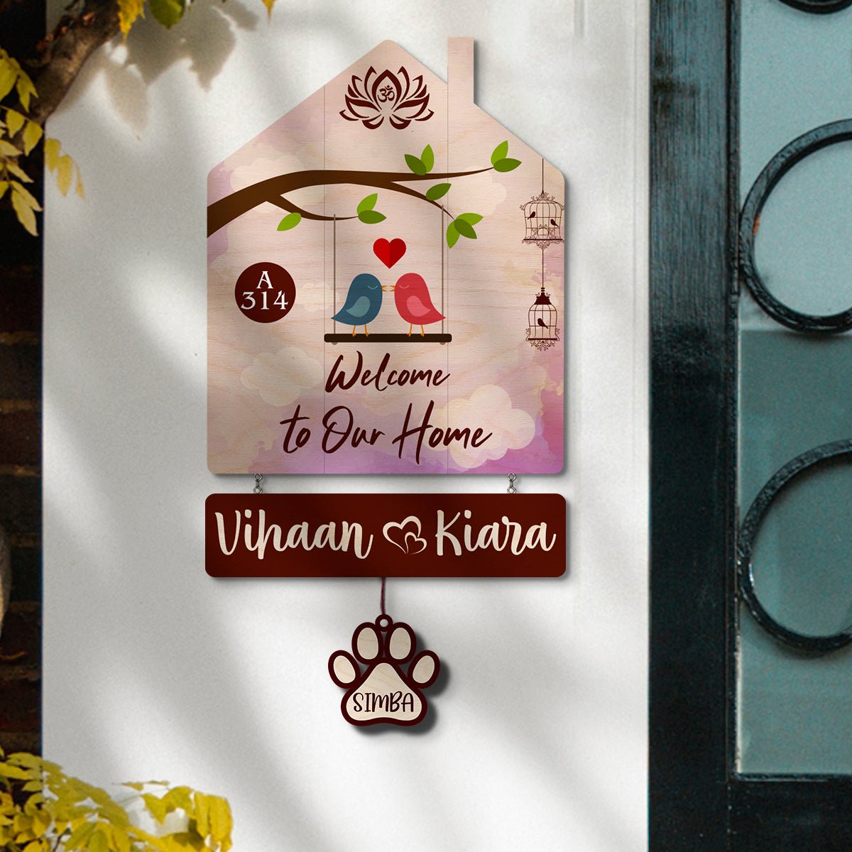 Hut-Love Birds Couple Name Plate for Entrance - Sblossom