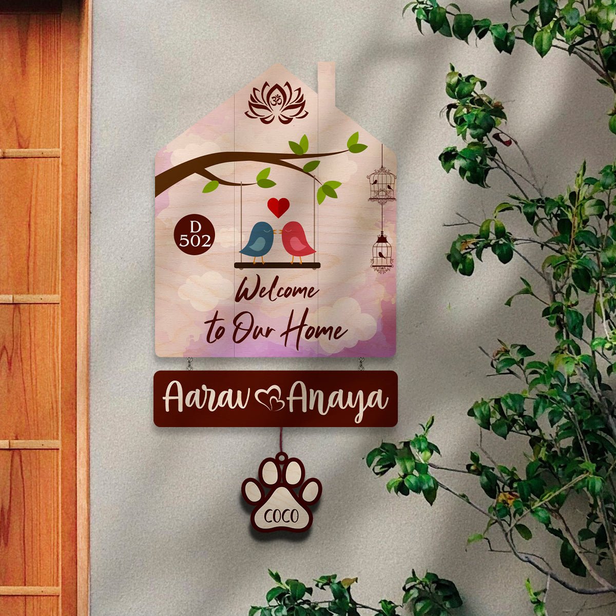 Hut-Love Birds Couple Name Plate for Entrance - Sblossom