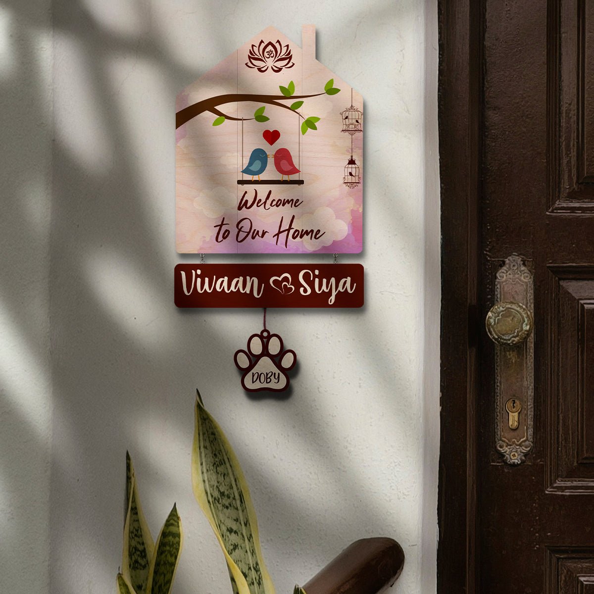 Hut-Love Birds Couple Name Plate for Entrance - Sblossom