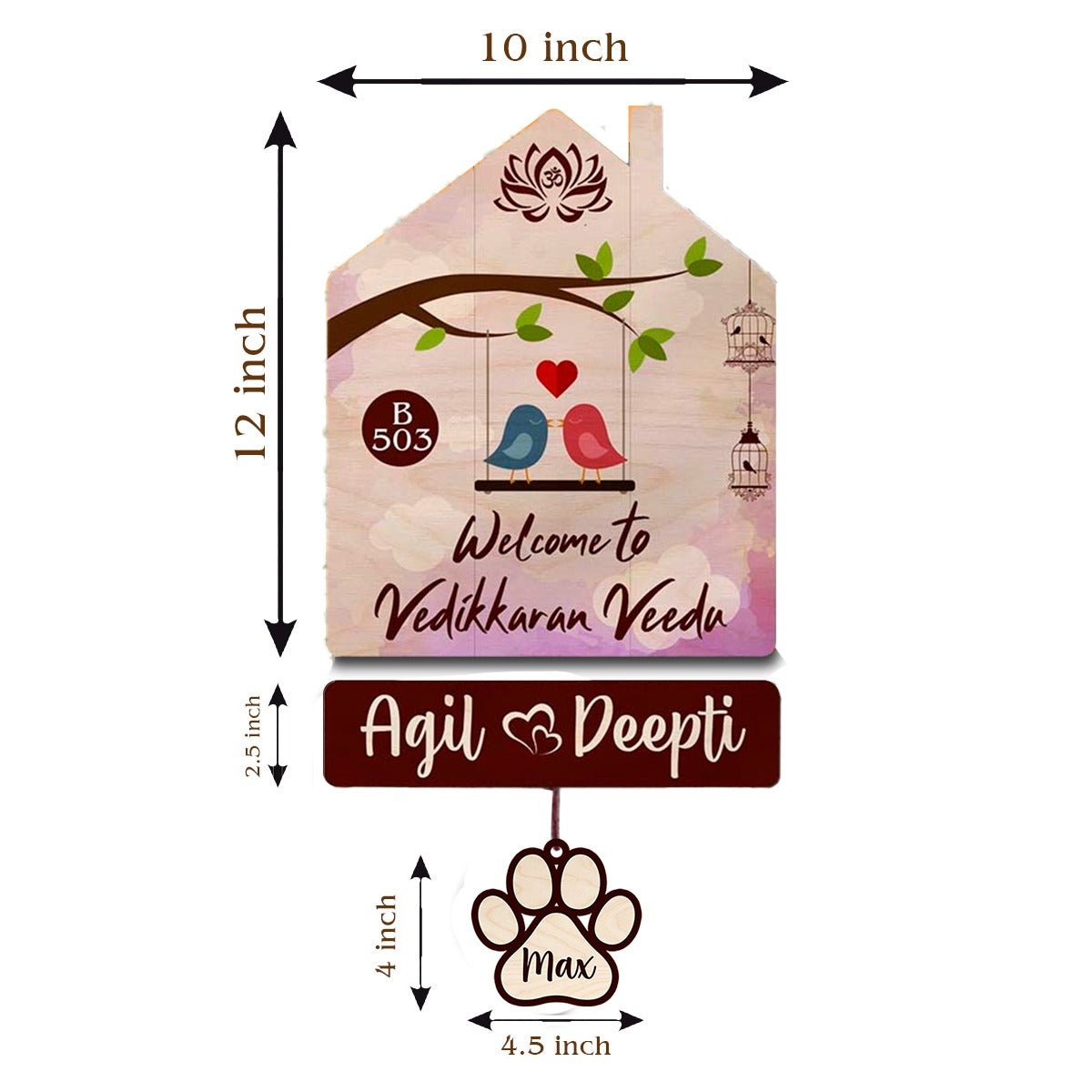 Hut-Love Birds Couple Name Plate for Entrance - Sblossom