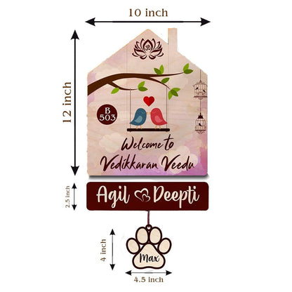Hut-Love Birds Couple Name Plate for Entrance - Sblossom