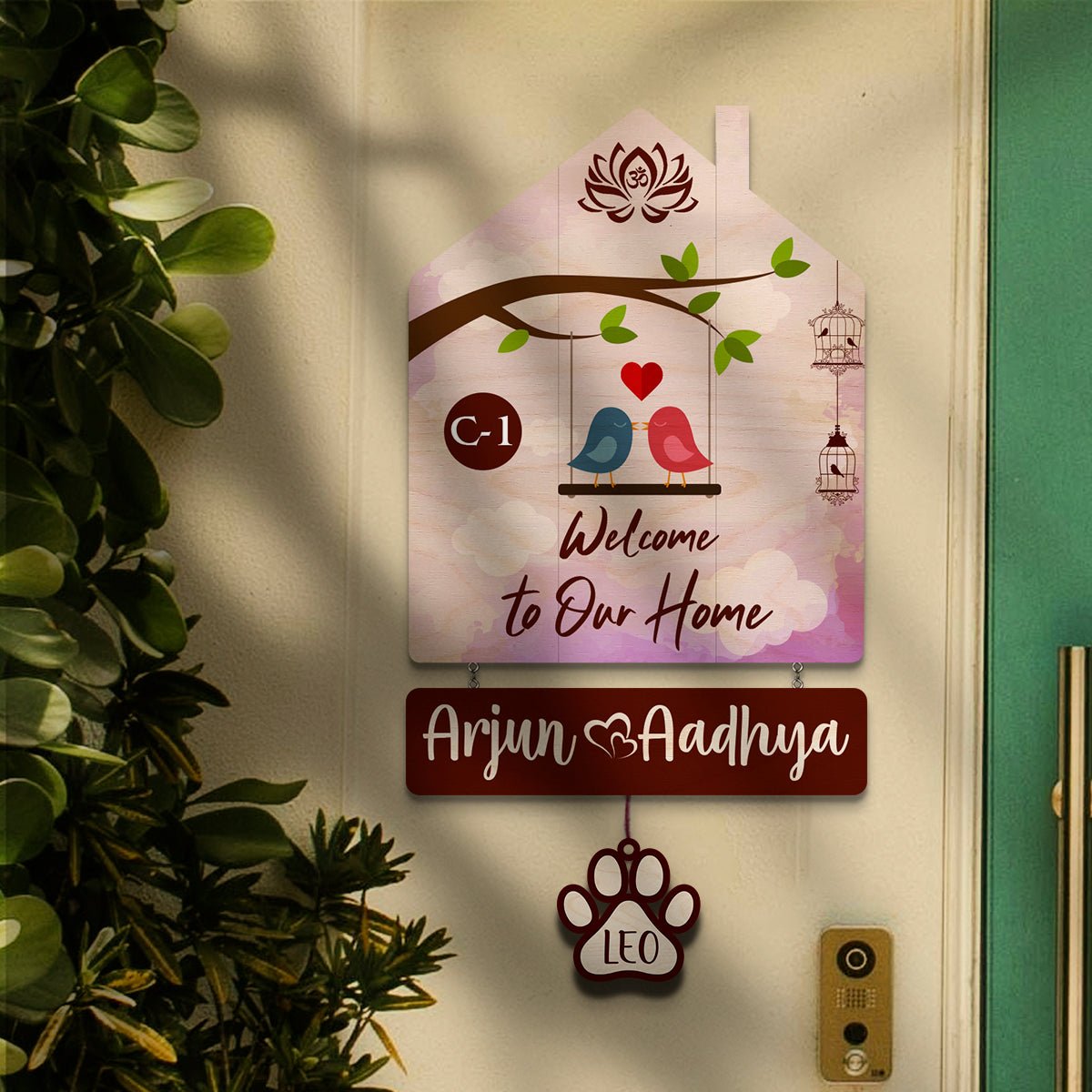 Hut-Love Birds Couple Name Plate for Entrance - Sblossom