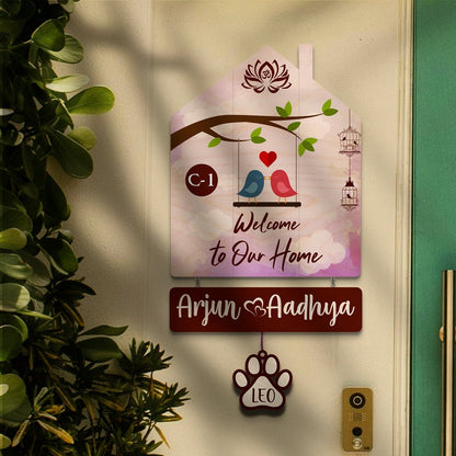 Hut-Love Birds Couple Name Plate for Entrance - Sblossom