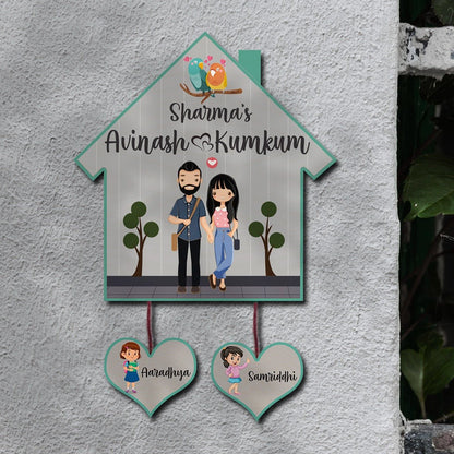Hut Name Plate Design – Couple with Two Kids Tags - Sblossom