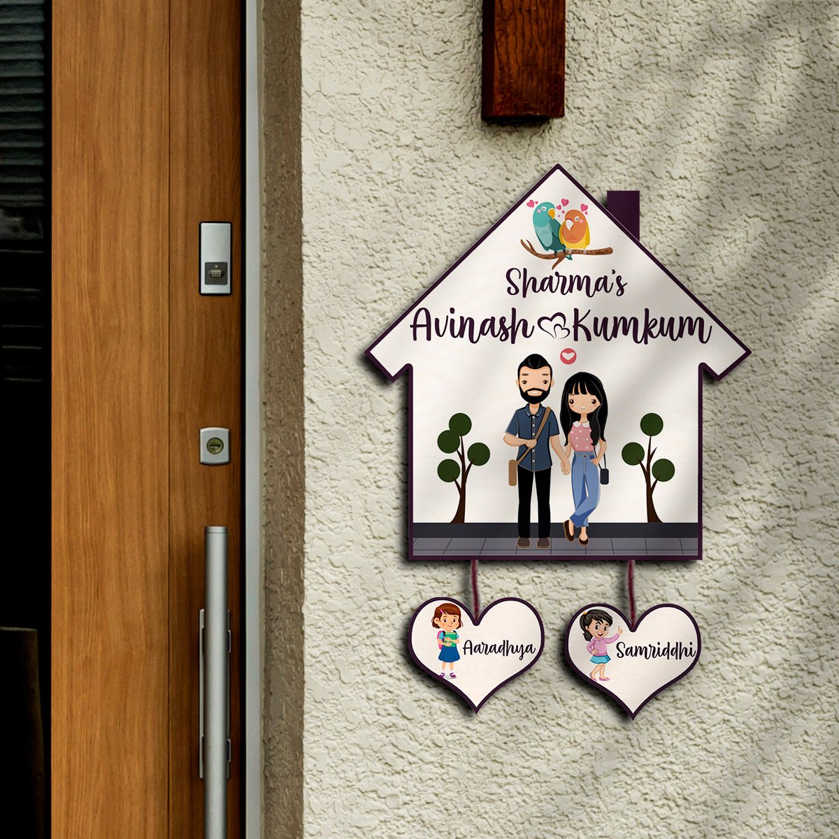Hut Name Plate Design – Couple with Two Kids Tags - Sblossom