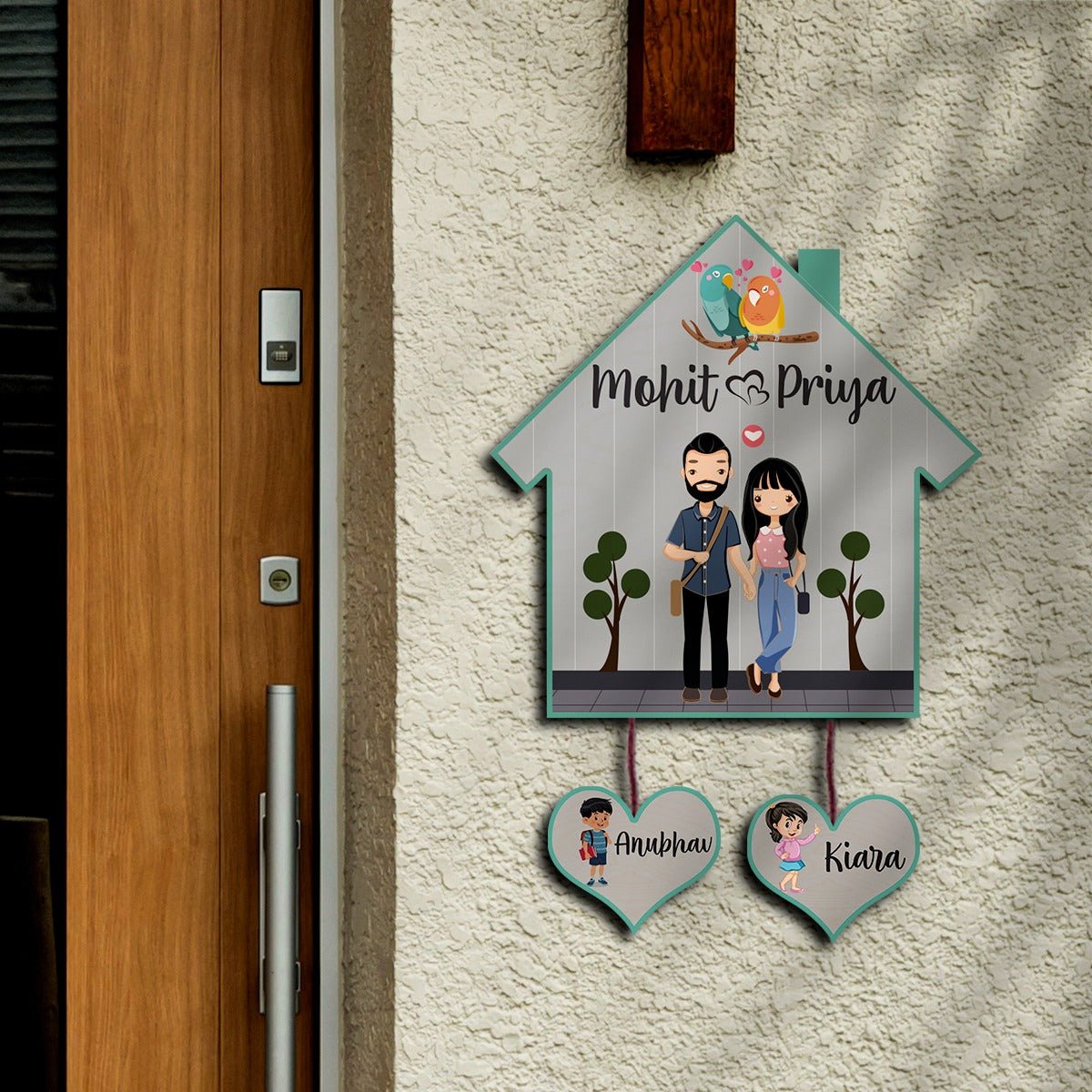 Hut Name Plate Design – Couple with Two Kids Tags - Sblossom