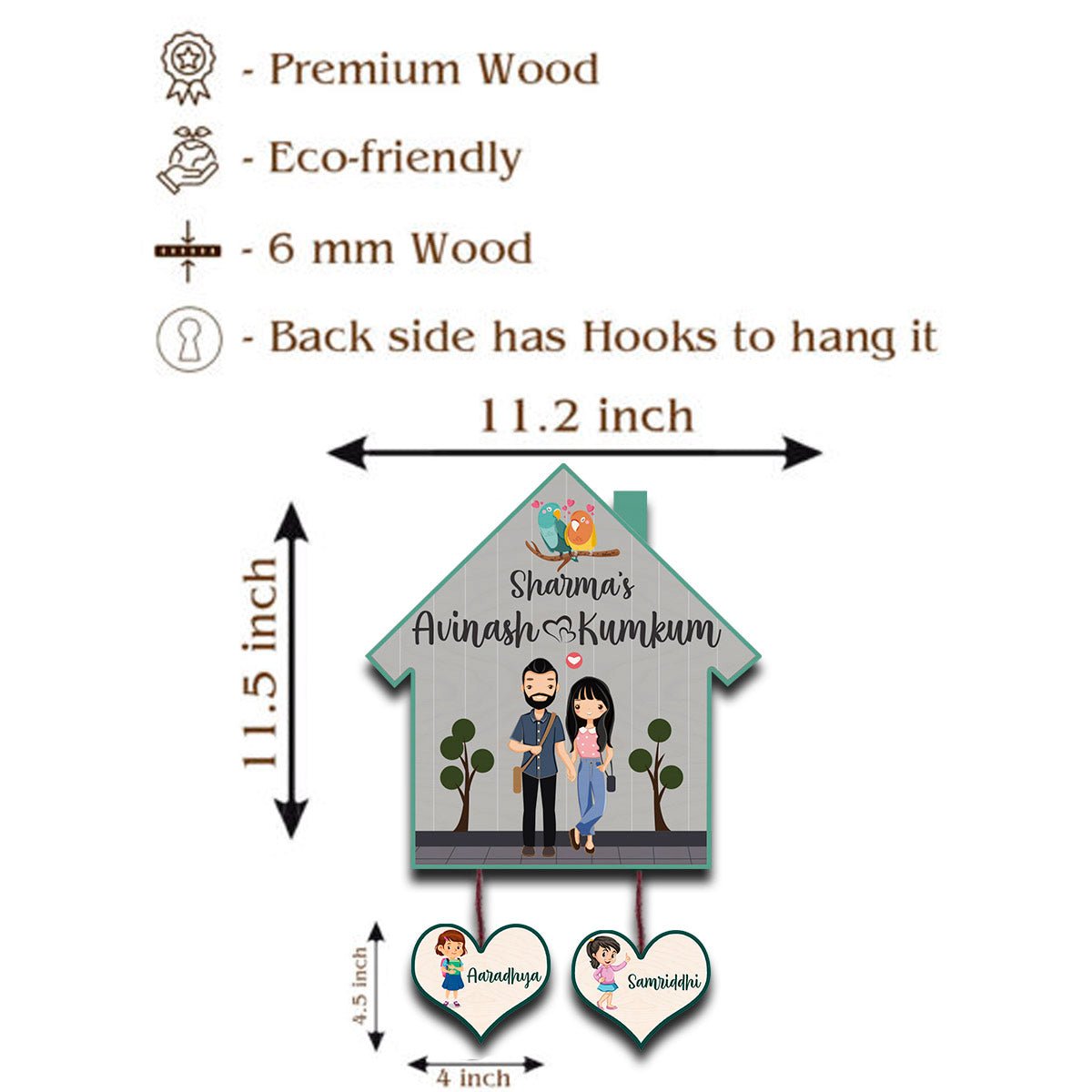 Hut Name Plate Design – Couple with Two Kids Tags - Sblossom