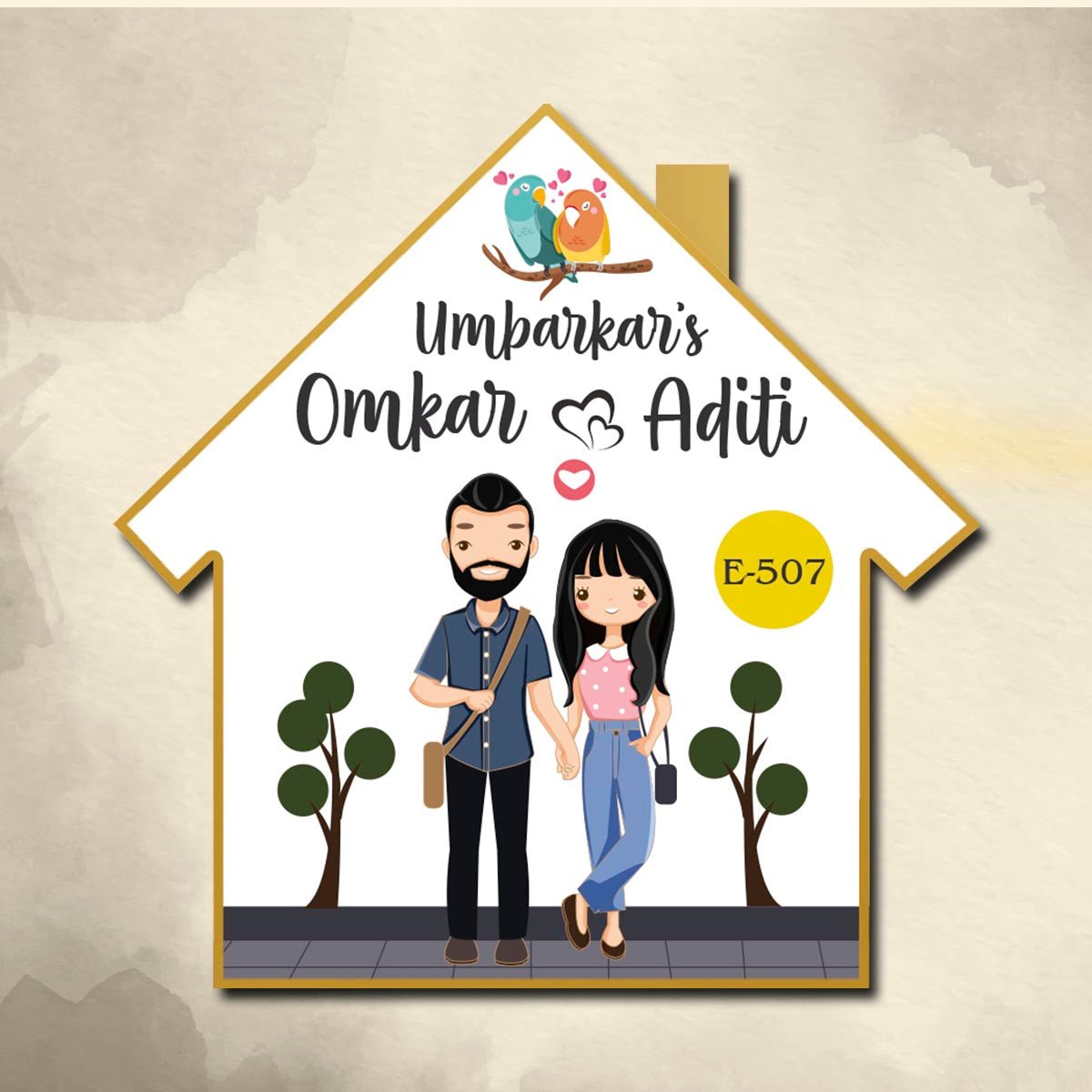 Hut Shape Couple Name Plate – White Lovebird Hut - Sblossom