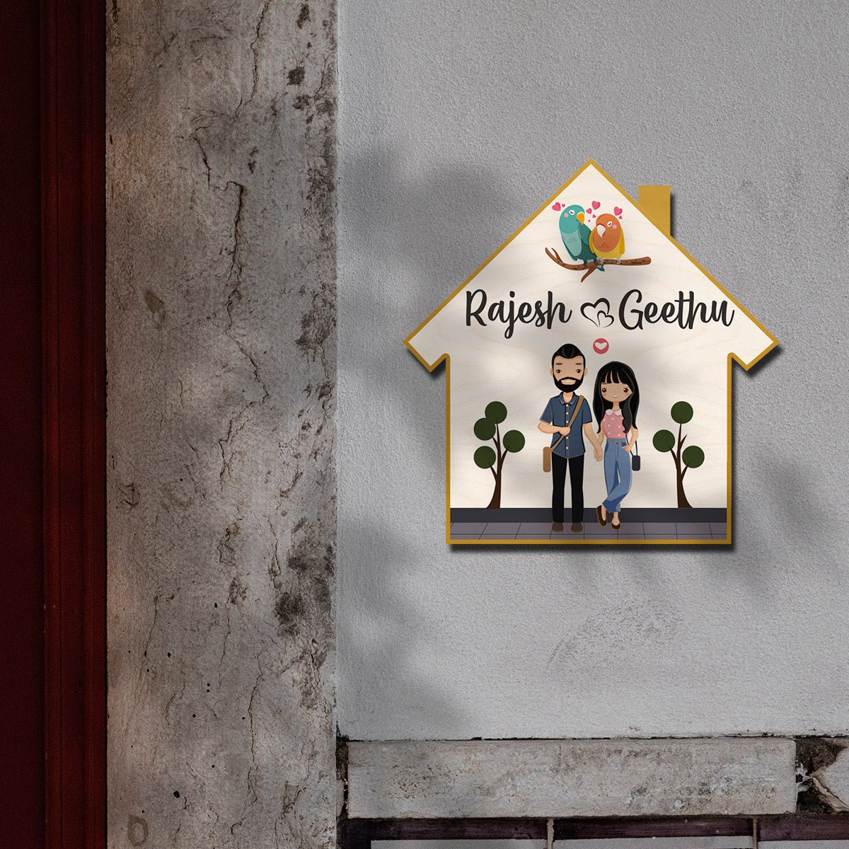 Hut Shape Couple Name Plate – White Lovebird Hut - Sblossom