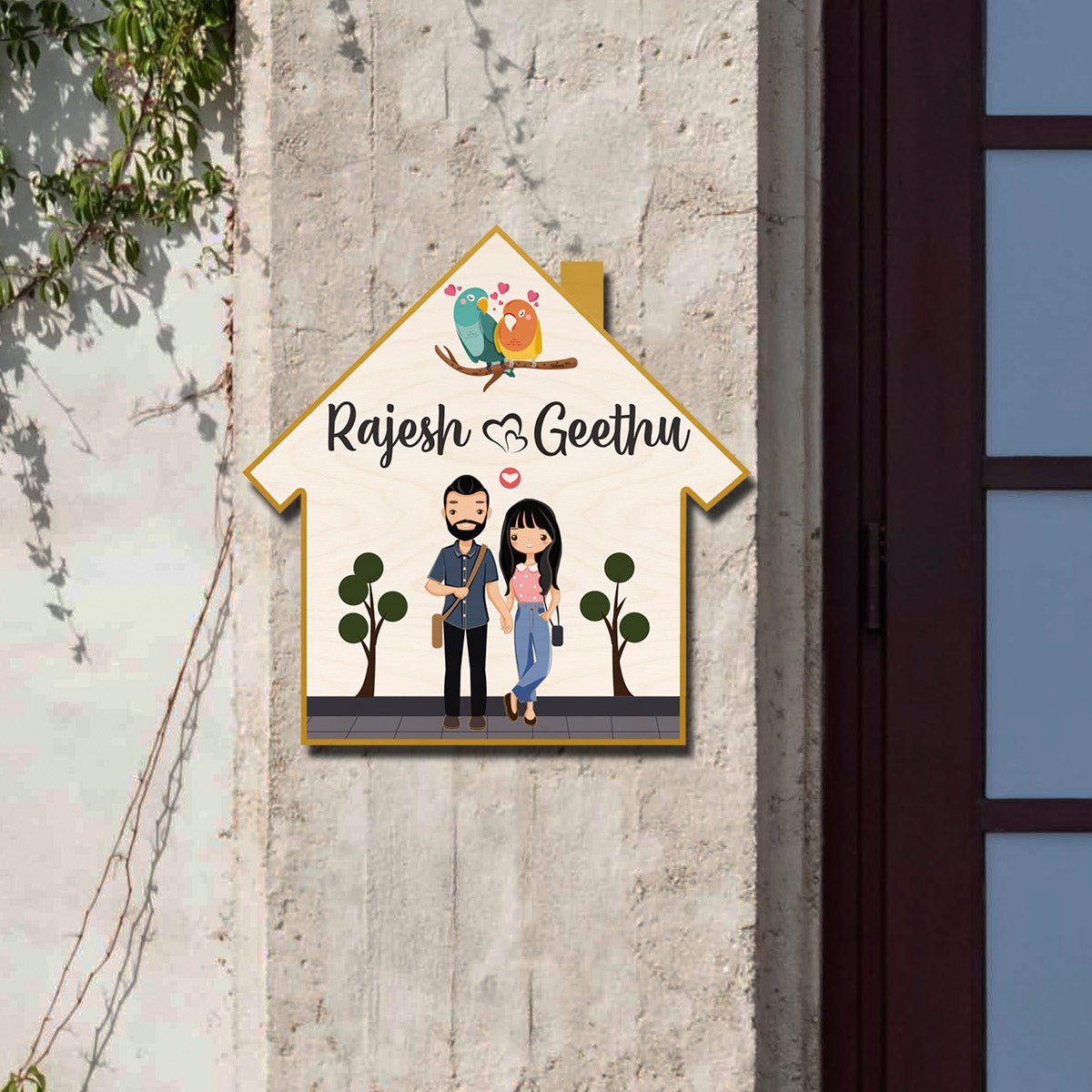 Hut Shape Couple Name Plate – White Lovebird Hut - Sblossom