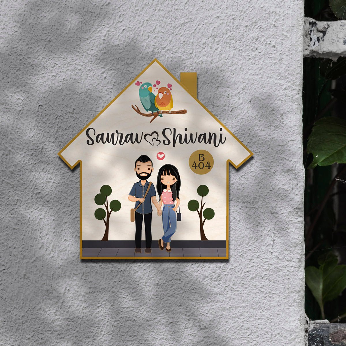 Hut Shape Couple Name Plate – White Lovebird Hut - Sblossom