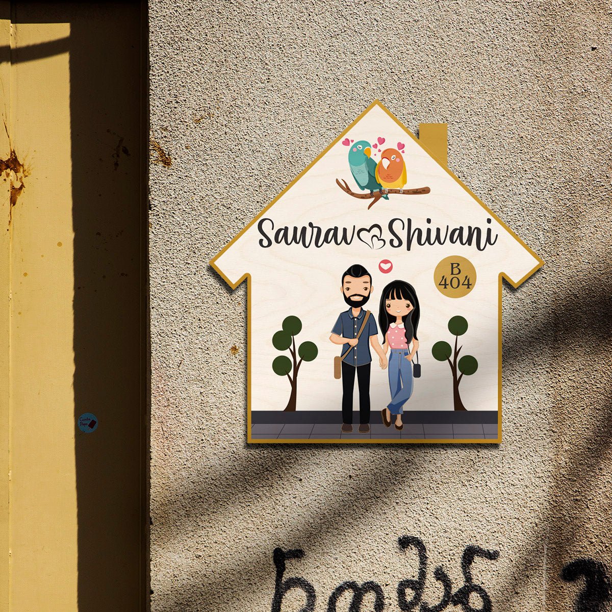 Hut Shape Couple Name Plate – White Lovebird Hut - Sblossom