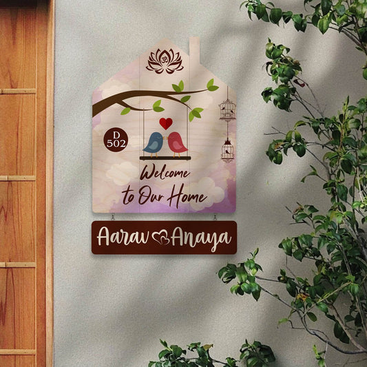 Hut Shape Name Plate – Lovebird Swing for Home Door - Sblossom