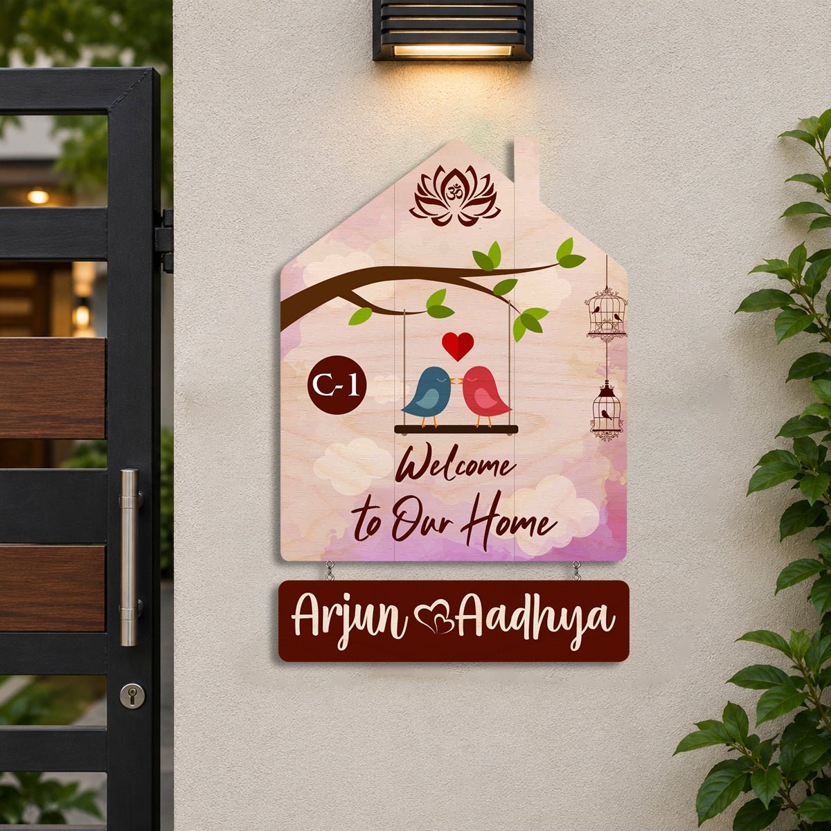Hut Shape Name Plate – Lovebird Swing for Home Door - Sblossom
