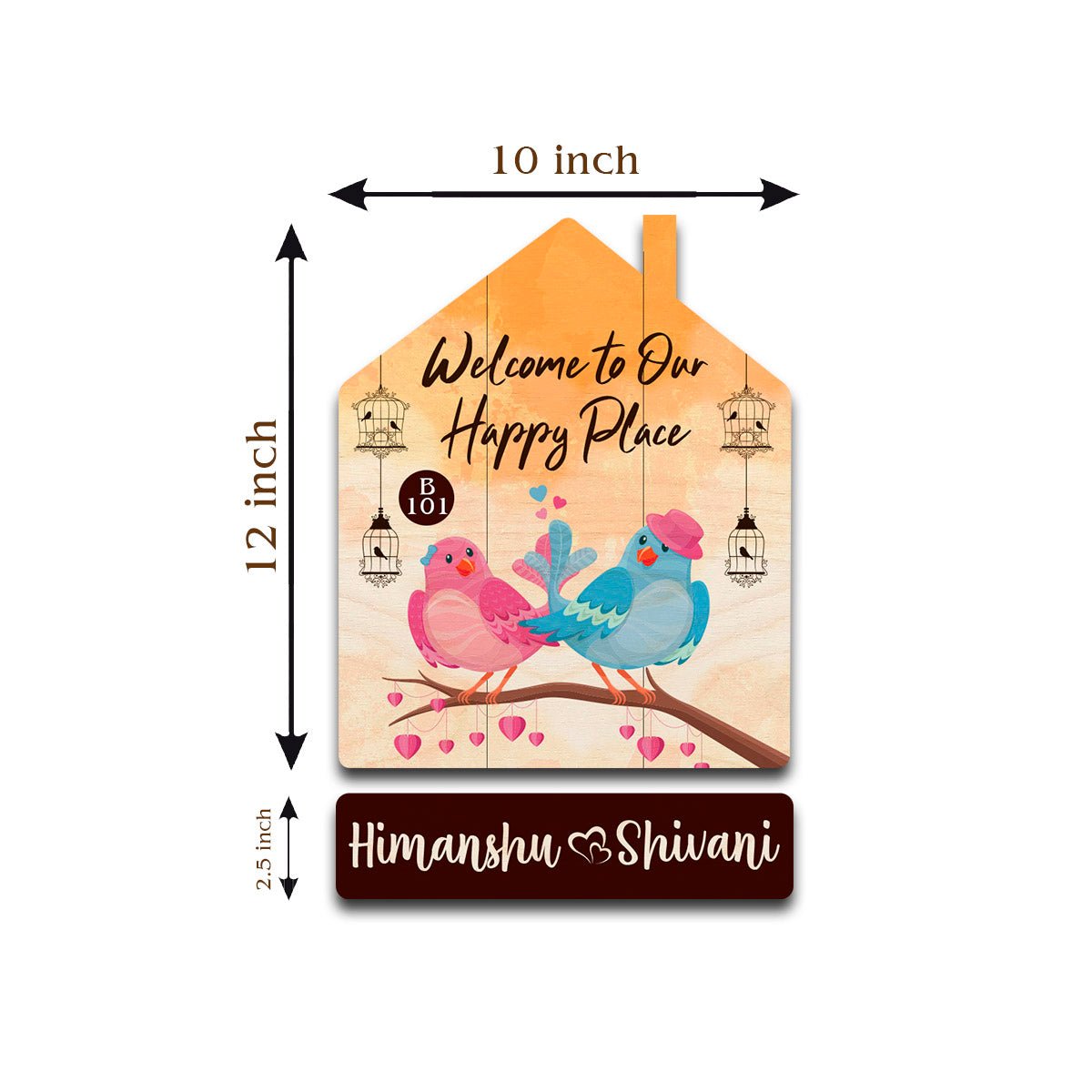 Hut-Style Design Love Birds Family Name Plate for Front Door - Sblossom