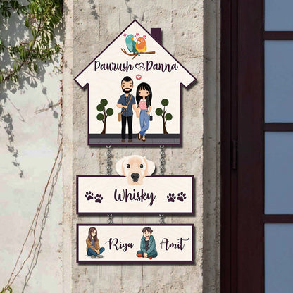 Hut-Style Family Name Plate for Home with Kids Names - Sblossom