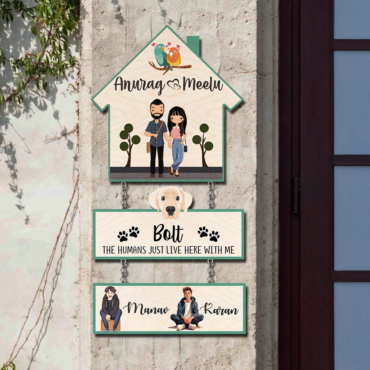 Hut-Style Family Name Plate for Home with Kids Names - Sblossom