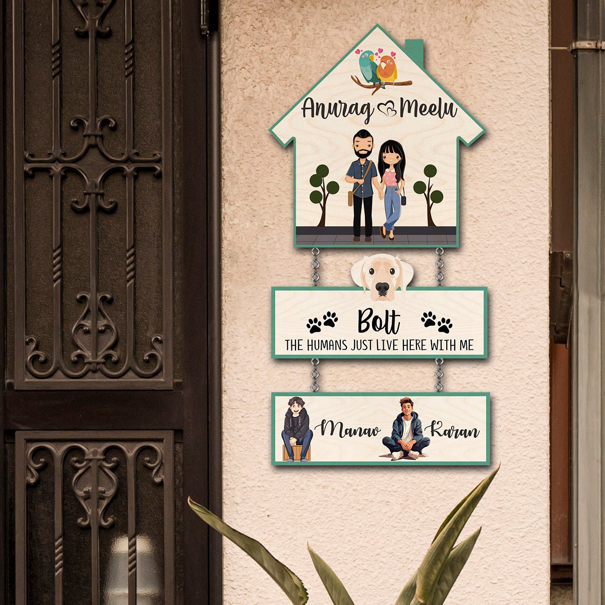 Hut-Style Family Name Plate for Home with Kids Names - Sblossom