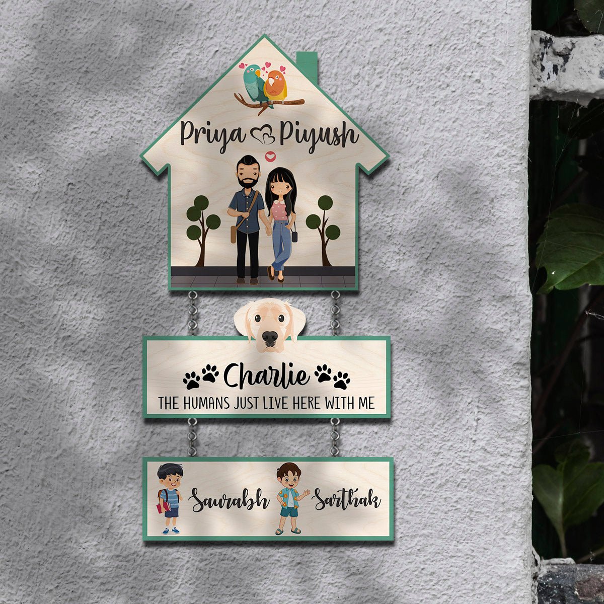 Hut-Style Family Name Plate for Home with Kids Names - Sblossom