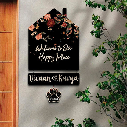 Hut Style Name Plate with Pets | Personalized - Sblossom