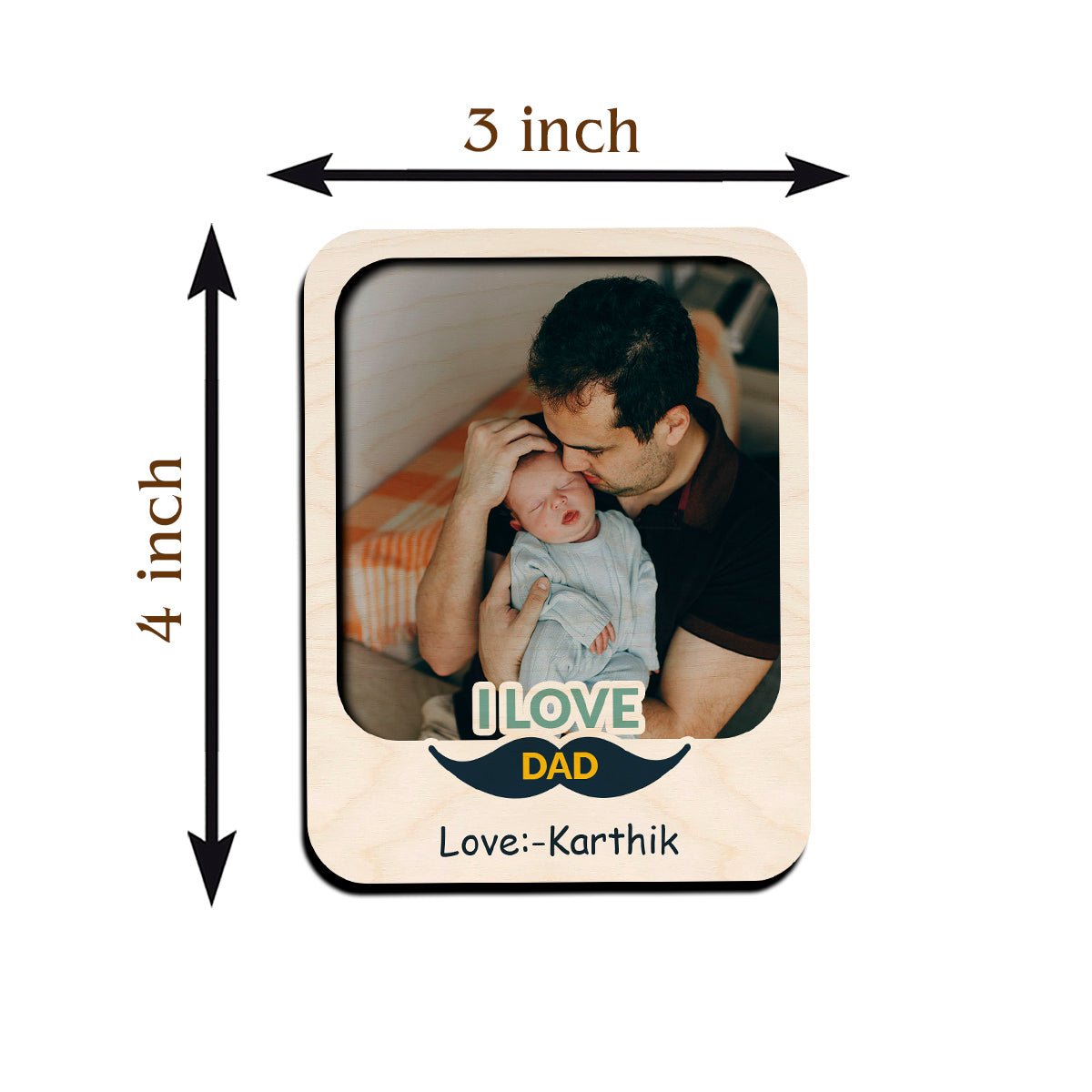I Love Dad Fridge Magnet in Wood with Mustache Photo Design - Sblossom