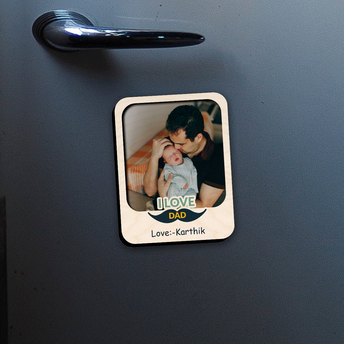 I Love Dad Fridge Magnet in Wood with Mustache Photo Design - Sblossom