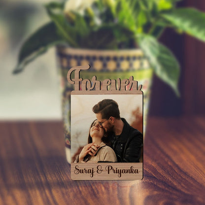 I Love Us Couple Magnet in Wood with Cutout Photo and Names, 5x3.5 Inch - Sblossom