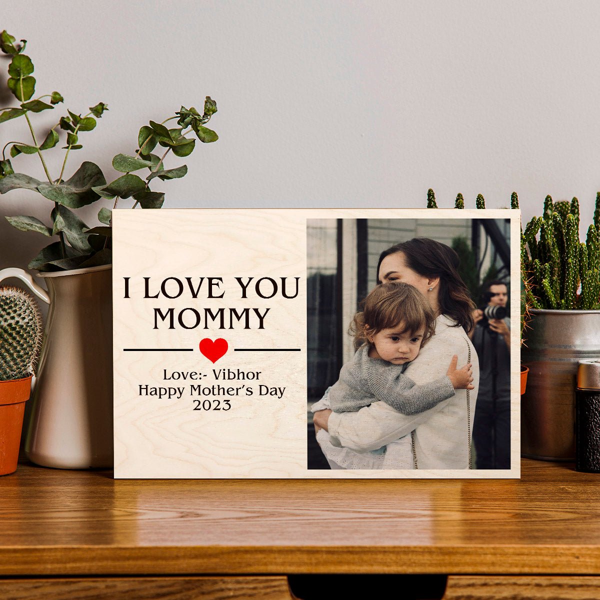 I Love You Mom Wood Print with Personalized Photo for Mother - Sblossom
