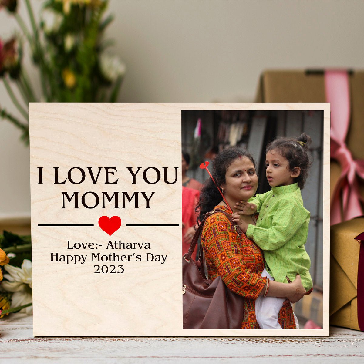 I Love You Mom Wood Print with Personalized Photo for Mother - Sblossom