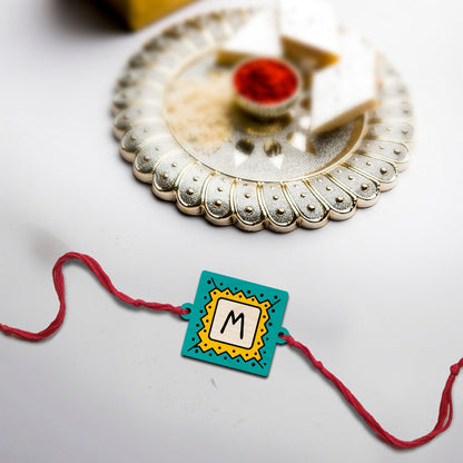 Initial Letter Rakhi in Wood with Custom Monogram for Brother - Sblossom