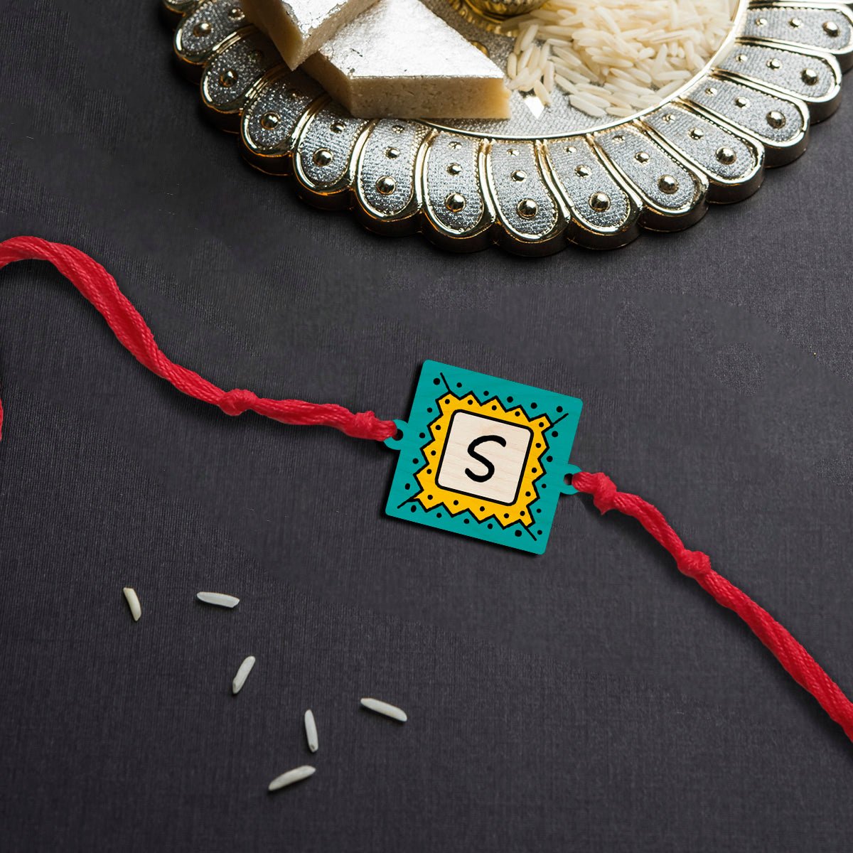 Initial Letter Rakhi in Wood with Custom Monogram for Brother - Sblossom